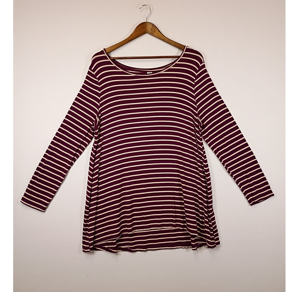 Classic Nautical Old Navy Womens XL Burgundy Striped Luxe Swing Long Sleeve Top